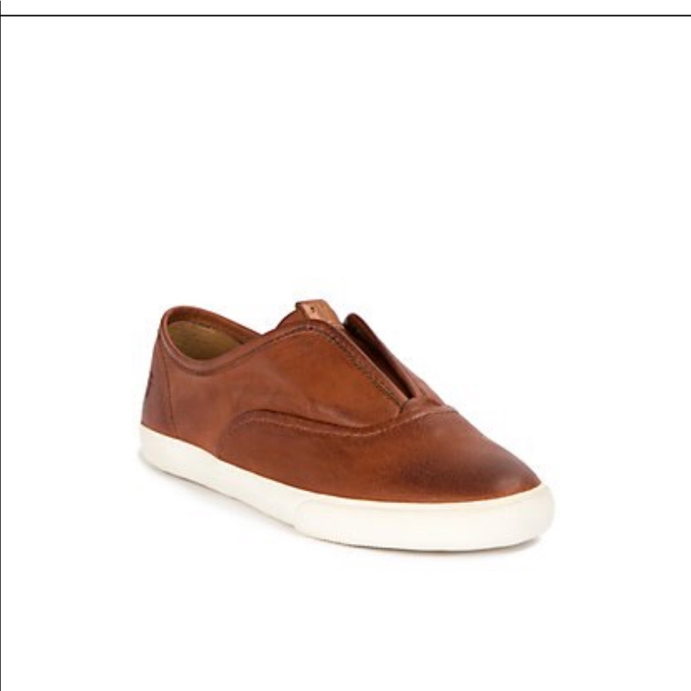 Frye Maya Brown Leather Slip On Zip Up Sneakers 7